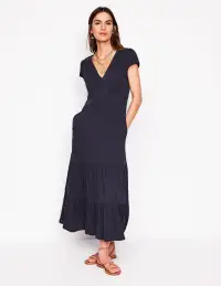 Eloise Tiered Jersey Dress-Navy(Petite,2)