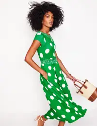 Melanie Jersey Midi Dress-Rich Emerald. Abstract Dot