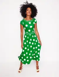 Melanie Jersey Midi Dress-Rich Emerald. Abstract Dot(Petite,2)