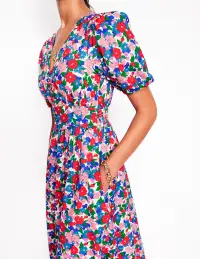 Lillian Cotton Midi Dress-Multi. Painterly Meadow(Petite,2)