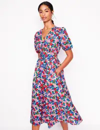 Lillian Cotton Midi Dress-Multi. Painterly Meadow(Petite,2)