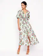 Lillian Cotton Midi Dress-Multi. Bouquet Cluster