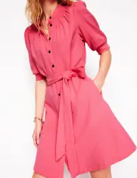 Ada Double Cloth Short Dress-Azalea Pink(Petite,2)