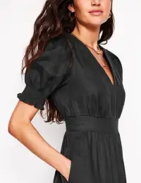 Anna Linen Tiered Midi Dress-Black(Petite,2)