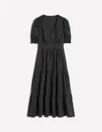 Anna Linen Tiered Midi Dress-Black(Petite,2)