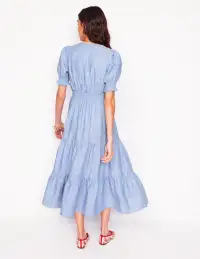 Anna Linen Tiered Midi Dress-Summer Blue Chambray(Petite,2)