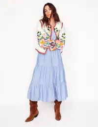 Anna Linen Tiered Midi Dress-Summer Blue Chambray(Petite,2)