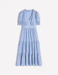 Anna Linen Tiered Midi Dress-Summer Blue Chambray(Petite,2)
