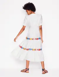 Anna Linen Tiered Midi Dress-White. Multi Embroidery(Petite,2)