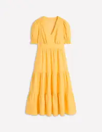 Anna Linen Tiered Midi Dress-Buttermilk Yellow(Petite,2)