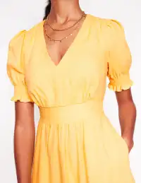 Anna Linen Tiered Midi Dress-Buttermilk Yellow(Petite,2)