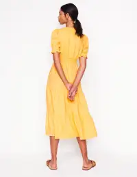 Anna Linen Tiered Midi Dress-Buttermilk Yellow(Petite,2)