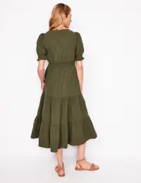 Anna Double Cloth Midi Dress-Woodland Green(Petite,2)