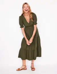 Anna Double Cloth Midi Dress-Woodland Green(Petite,2)