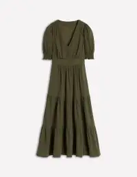 Anna Double Cloth Midi Dress-Woodland Green(Petite,2)