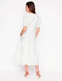 Anna Double Cloth Midi Dress-White(Petite,2)