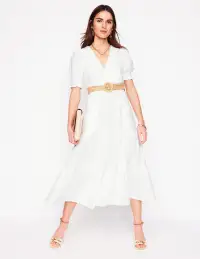 Anna Double Cloth Midi Dress-White(Petite,2)