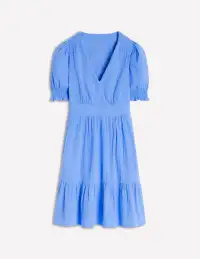 Anna Double Cloth Short Dress-Ocean Blue(Petite,2)
