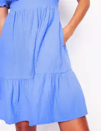 Anna Double Cloth Short Dress-Ocean Blue(Petite,2)