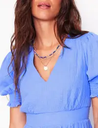 Anna Double Cloth Short Dress-Ocean Blue(Petite,2)