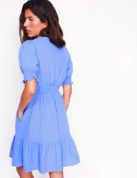 Anna Double Cloth Short Dress-Ocean Blue(Petite,2)