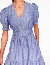 Anna Linen Short Dress-Authentic Blue Chambray(Petite,2)