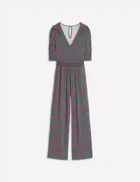 Ruched Waist Jumpsuit-Green. Paisley Heart(Petite,2)