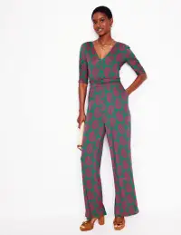 Ruched Waist Jumpsuit-Green. Paisley Heart(Petite,2)