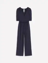 Ruched Waist Jumpsuit-Navy(Petite,2)