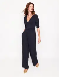 Ruched Waist Jumpsuit-Navy(Petite,2)