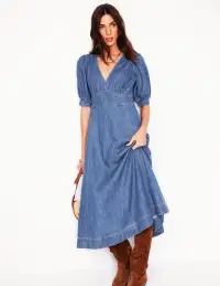 Denim Panel Tea Dress-Mid Vintage(Petite,2)