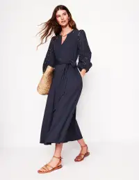Eden Broderie Jersey Dress-Navy