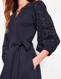Eden Broderie Jersey Dress-Navy(Petite,2)