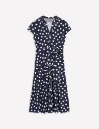 Sara Jersey Shirt Dress-French Navy. Abstract Dot(Petite,2)