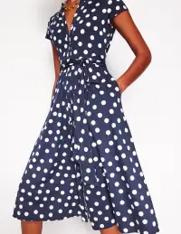 Sara Jersey Shirt Dress-French Navy. Abstract Dot(Petite,2)