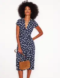 Sara Jersey Shirt Dress-French Navy. Abstract Dot(Petite,2)