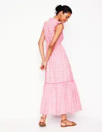 Wren Tiered Midi Dress-Salmon Pink Gingham(Petite,2)