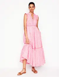 Wren Tiered Midi Dress-Salmon Pink Gingham(Petite,2)