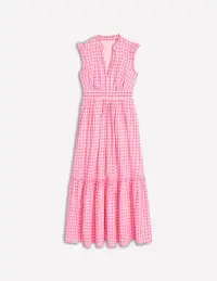 Wren Tiered Midi Dress-Salmon Pink Gingham(Petite,2)