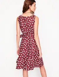 Anya Sleeveless Linen Dress-Chestnut. Abstract Dot(Petite,2)