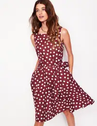 Anya Sleeveless Linen Dress-Chestnut. Abstract Dot(Petite,2)