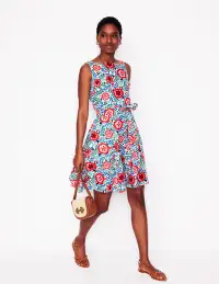 Anya Sleeveless Linen Dress-Multi. Foliage Scatter