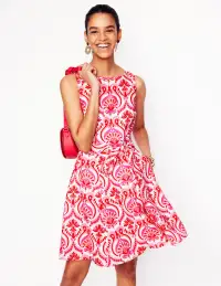 Anya Sleeveless Linen Dress-Poppy Red. Ornamental Floral