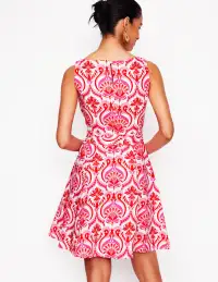 Anya Sleeveless Linen Dress-Poppy Red. Ornamental Floral(Petite,2)