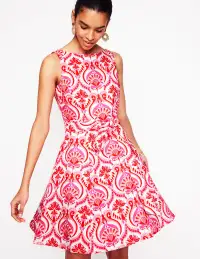 Anya Sleeveless Linen Dress-Poppy Red. Ornamental Floral(Petite,2)