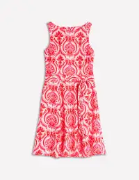 Anya Sleeveless Linen Dress-Poppy Red. Ornamental Floral(Petite,2)