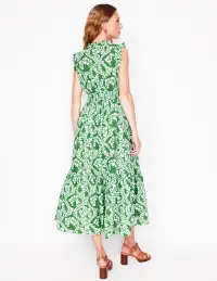 Wren Double Cloth Midi Dress-Paradise Green.Vine Silhouette(Petite,2)