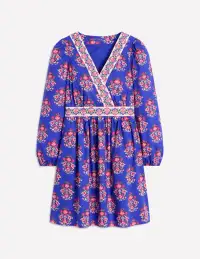 Mya Cotton Short Dress-Bright Blue. Wildflower Stamp(Regular,2)