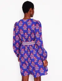 Mya Cotton Short Dress-Bright Blue. Wildflower Stamp(Regular,2)
