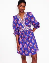 Mya Cotton Short Dress-Bright Blue. Wildflower Stamp(Regular,2)
